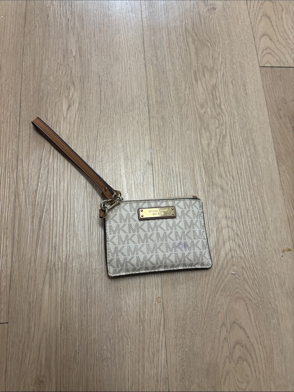 Michael Kors Signature Logo Beige and Tan Wristlet
